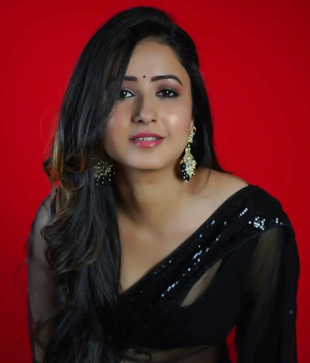 Indian actress Sana Amin Sheikh Stills In Black Saree